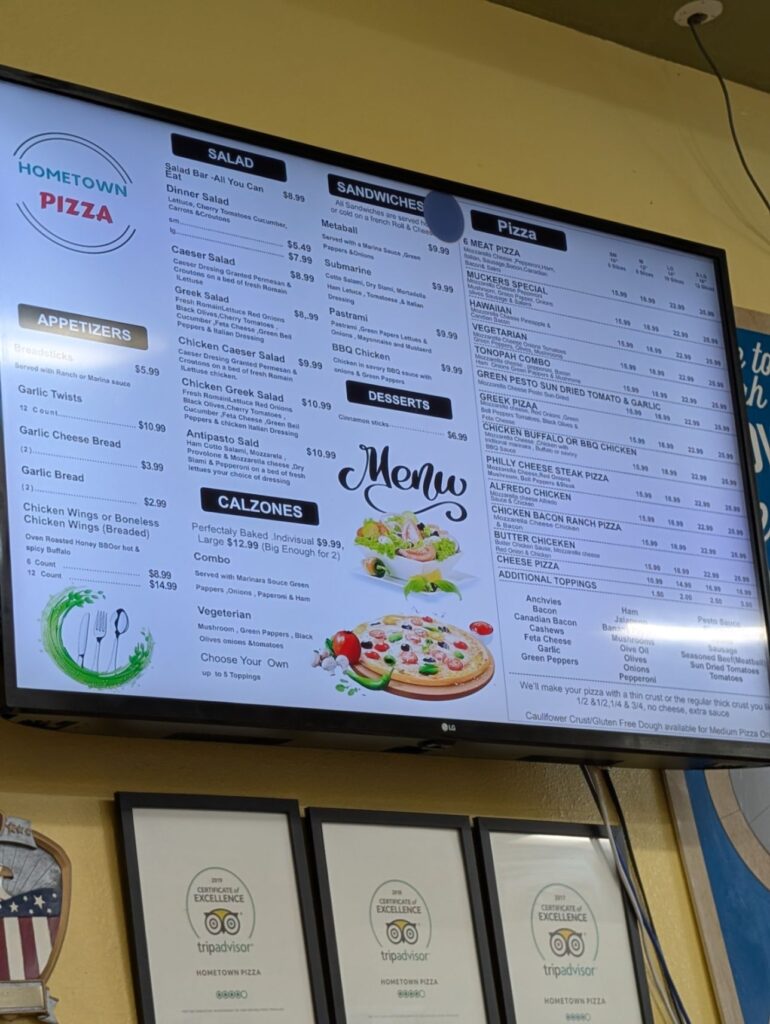 Hometown Pizza Menu 1